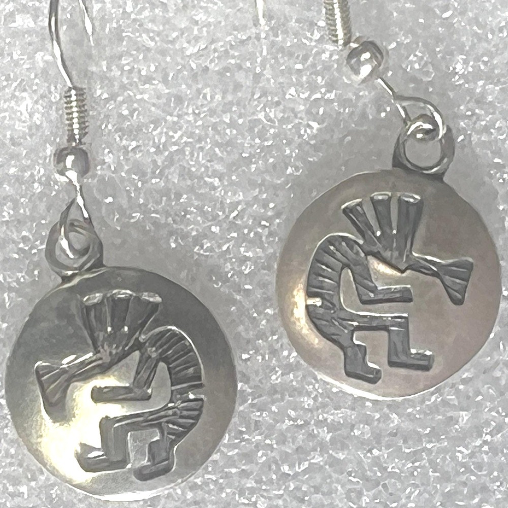 Sterling Silver Kokopelli Earrings Hook Southwestern Flute Player 2.6g 1.25"